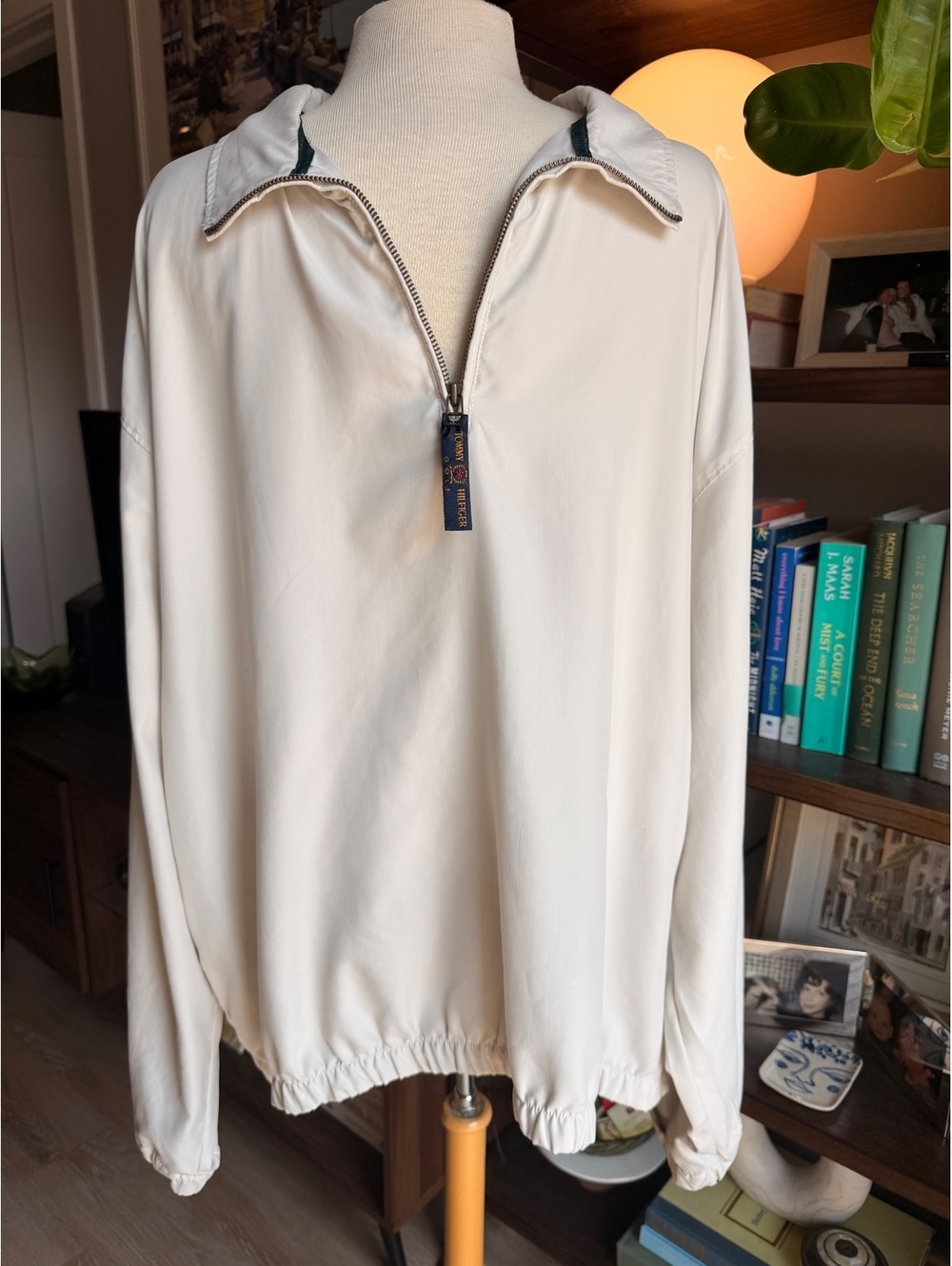 Vintage Tommy Hilfiger Golf XL Cream Quarter-Zip Pullover Jacket